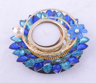 

Ashiana Diwali Special! Gold Spiral Flower floating rangoli - Blue Crystal Tealight Holder(Blue, Pack of 1)
