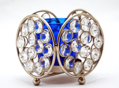 

Being Nawab Bluish Super Diamond Cut Crystal Tealight Holder(Silver, Pack of 1)