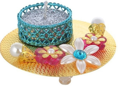 

Twisha Round Candle Aluminium 1 - Cup Tealight Holder(Blue, Pack of 1)
