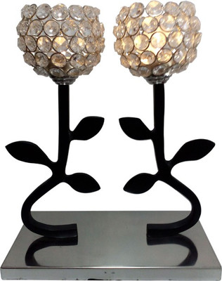 

Decor8 Aluminium 2 - Cup Candle Holder(Silver, Black, Pack of 1)