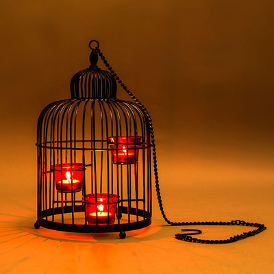 

Shaz Living Cage Lantern Black Iron 3 - Cup Tealight Holder(Black, Pack of 1)