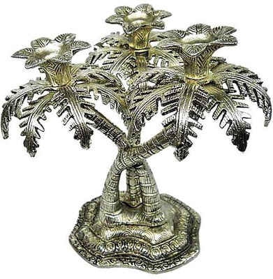 

Rci Handicrafts Palm Tree Candle stand Triple Aluminium Candle Holder(Silver, Pack of 1)