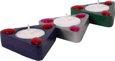 

Ganeshaas Eco friendly Exquisite set of 3 Triangular Wooden 3 - Cup Tealight Holder Set(Multicolor, Pack of 3)