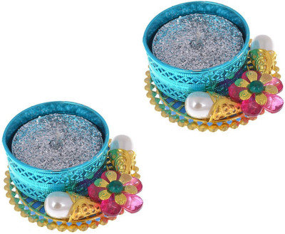 

Twisha Round Candle Tealite Holder Aluminium 2 - Cup Tealight Holder(Blue, Pack of 2)