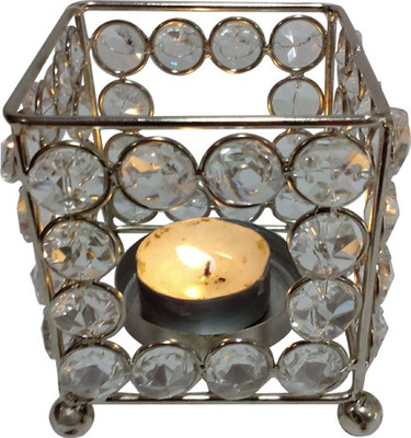 

Decor8 Crystal & Square Box Shape T Light With Iron 1 - Cup Candle Holder(Silver, Pack of 1)