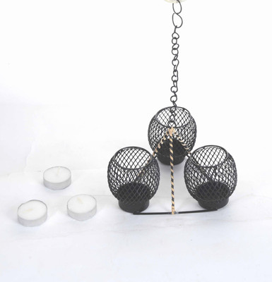 

Good Living Triple candle stand iron Iron 3 - Cup Tealight Holder(Black, Pack of 1)