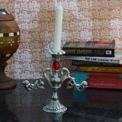 

eCraftIndia Decorative Red Crystal Aluminium 1 - Cup Candle Holder(Silver, Red, Pack of 1)