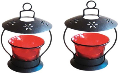 Craft Art India Wooden Candle Holder(Red, Pack of 2)