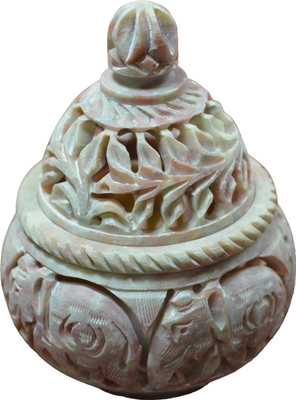 

Artist Haat Natural Soapstone Hand carved (Leaf Design) Jar Stoneware 1 - Cup Tealight Holder(Beige, Pack of 1)