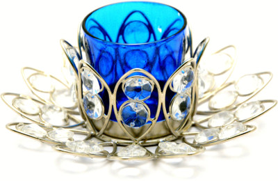 

Being Nawab Lotus Petal Shaped Bluish Crystal Tealight Holder(Silver, Pack of 1)