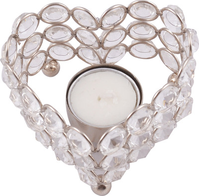 Ashiana Crystal heart t-light holder Crystal Tealight Holder(Silver, Pack of 1)