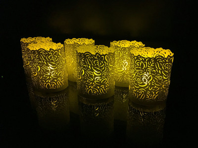 

WhitePavo Flickering LED TeaLight - Yellow Flame with Pearl-White Rose Designer Paper Votive Wraps and Candle(Yellow, Pack of 6)