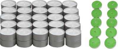 

Rasmy Candles White Tealight 50pcs & Jasmine scented tealight 10 pc combo Candle(White, Green, Pack of 60), Green;white