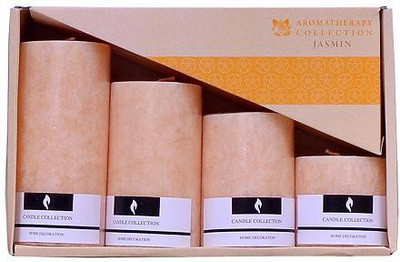 

Indigo Creatives Jasmin Scented Set of 4 Perfume Pillar Candles for Diwali Christmas Valentine Candle(Orange, Pack of 4)