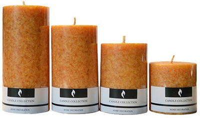 Yes No Vanilla Scented Pillar Candles Set-Brown Color | Pack of 4 Different Size Candles | By YesNo.in Candle(Brown, Pack of 4)