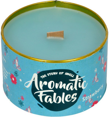 

First Row Aromatic Fables 8oz Strawberry Fragrance Soy Wax Scented Decorative Gifting Blue Color Wood Wick Tin Candle Candle(Blue, Pack of 1)