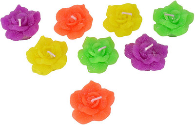 

Starlight Candles CL-08 FLOATING FLOWER CANDLES PACK OF 8 Candle(Orange, Yellow, Green, Purple, Pack of 8), Green;orange;purple;yellow