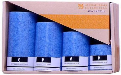 

Indigo Creatives Seabreeze Scented Set of 4 Perfume Pillar Candles for Diwali Christmas Valentine Candle(Blue, Pack of 4)