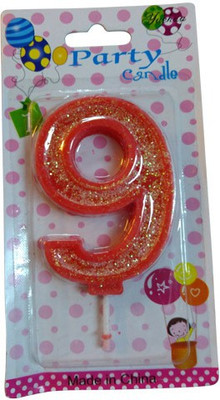 

Funcart Glitter Numerical Number Nine Shape Candle(Red, Pack of 1)