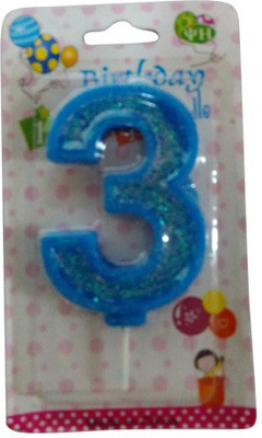 

Funcart Glitter Numerical Number Three Shape Candle(Blue, Pack of 1)