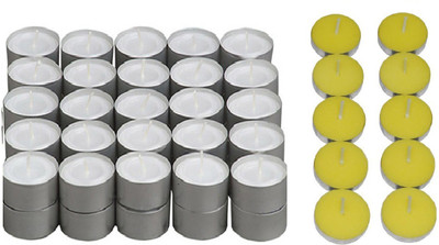 

Rasmy Candles White Tealight 50pcs & Jasmine scented tealight 10 pc combo Candle(White, Yellow, Pack of 60)