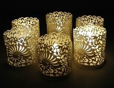 

WhitePavo Flickering LED TeaLight - White Flame with Ivory Shell Designer Paper Votive Wraps and Candle(White, Pack of 6)