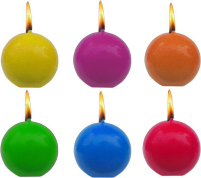 

KASCN Bright Colors Long Flame smokeless Candle In ball shape for decoration and festive purpose Candle(Multicolor, Pack of 6)