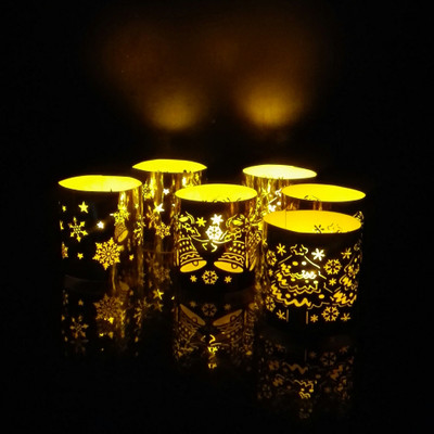 

WhitePavo Flickering LED TeaLight - Yellow Flame with X-MAS Designer Paper Votive Wraps and Candle(Yellow, Pack of 6)
