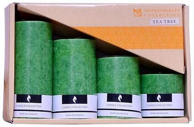 

Indigo Creatives Tea Tree Scented Set of 4 Perfume Pillar Candles for Diwali Christmas Valentine Candle(Green, Pack of 4)