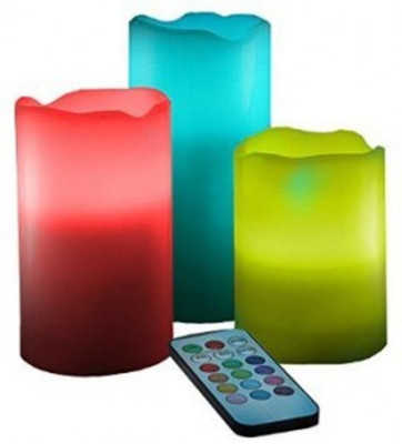 

Funcart Colour Changing LED Light Flameless Battery Wax Candles with Timer & Remote ( 3 pcs ) Candle(Multicolor, Pack of 1)