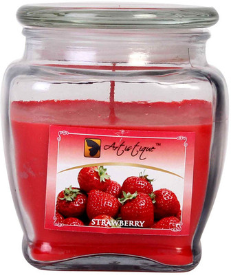 11% OFF on Artistique 12 Oz Square Footed Jar Fragrance (Strawberry) Candle(Red, Pack of 1)