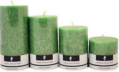 

Yes No Tea Tree Scented Pillar Candles Set-Green Color | Pack of 4 Different Size Candles | By YesNo.in Candle(Green, Pack of 4)