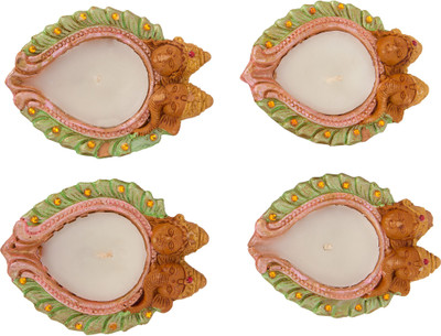 

Alok Overseas Ganesha And Laxmi Design Diwali Diya Candle(Green, Pack of 4)