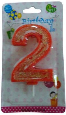 

Funcart Glitter Numerical Number Two Shape Candle(Red, Pack of 1)
