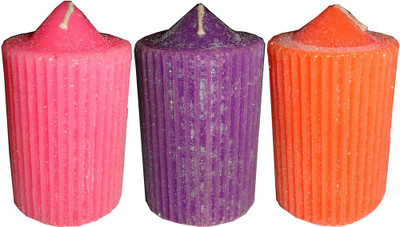 

Atorakushon Scented Smokeless Round Pillar Tall Candle(Multicolor, Pack of 3)