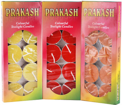 

Prakash COLORFUL TEALIGHT Candle(Red, Yellow, Orange, Pack of 3), Orange;red;yellow