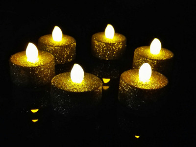 

WhitePavo Flickering LED Glitter Body TeaLight - Yellow Flame Candle(Silver, Pack of 6)