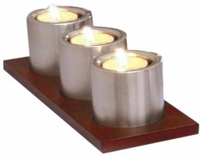 

Indo 3 Pcs Tea Light Holder With Wooden Stand Candle(Multicolor, Pack of 3)