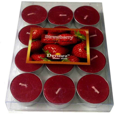 Devinez Premium Strawberry Scented Polycarbonate Smokeless Tealight Candle(Red, Pack of 12)