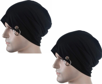 

Sabhya Sakshi Solid Skull Cap(Pack of 2), Black