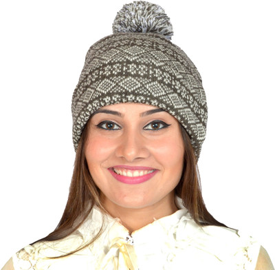

513 Self Design Beanie Cap, Grey