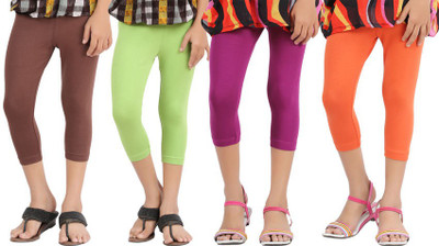 

Greenwich Capri For Girls Solid(Multicolor, Dark brown & lawngreen & grape purple & dark orange