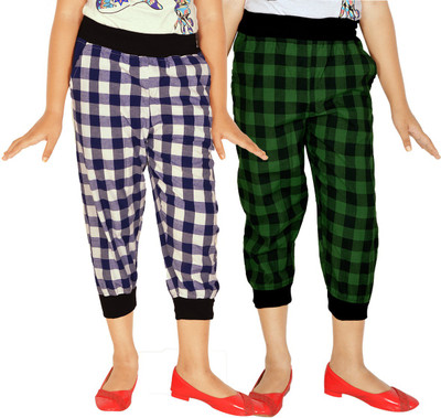 

Gkidz Capri For Girls Checkered Cotton(Dark Blue, Green