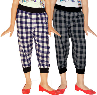 

Gkidz Capri For Girls Checkered Cotton(Dark Blue, Black