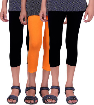 

Alisha Capri For Girls Solid(Multicolor, Black & orange & black