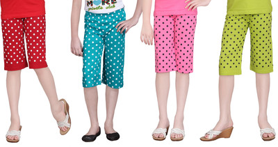 SINI MINI Capri For Girls Polka Print Cotton Blend(Multicolor)