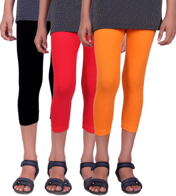 

Alisha Capri For Girls Solid(Multicolor, Orange & red & black