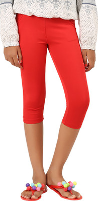 

Lil Orchids Capri For Girls Solid Cotton(Red