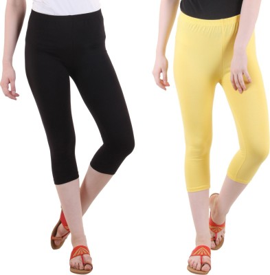 FASHA Women Black, Yellow Capri