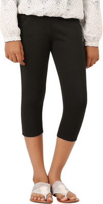

Lil Orchids Capri For Girls Solid Cotton(Black